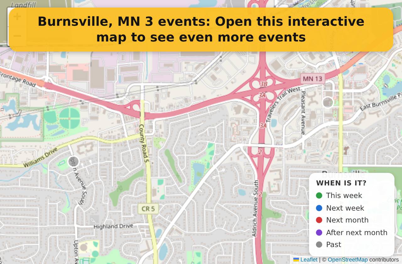 Map of events in Burnsville, MN on the interactive EVENTULIST map