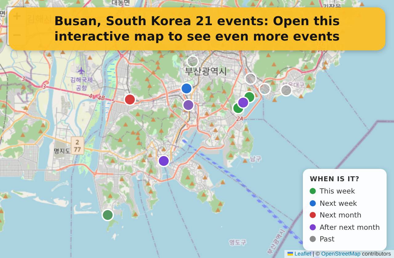 Map of events in Busan, South Korea on the interactive EVENTULIST map