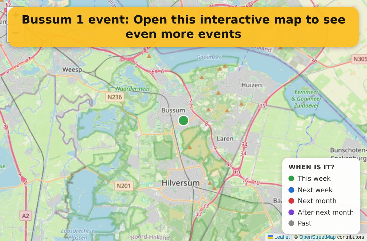Map of events in Bussum on the interactive EVENTULIST map