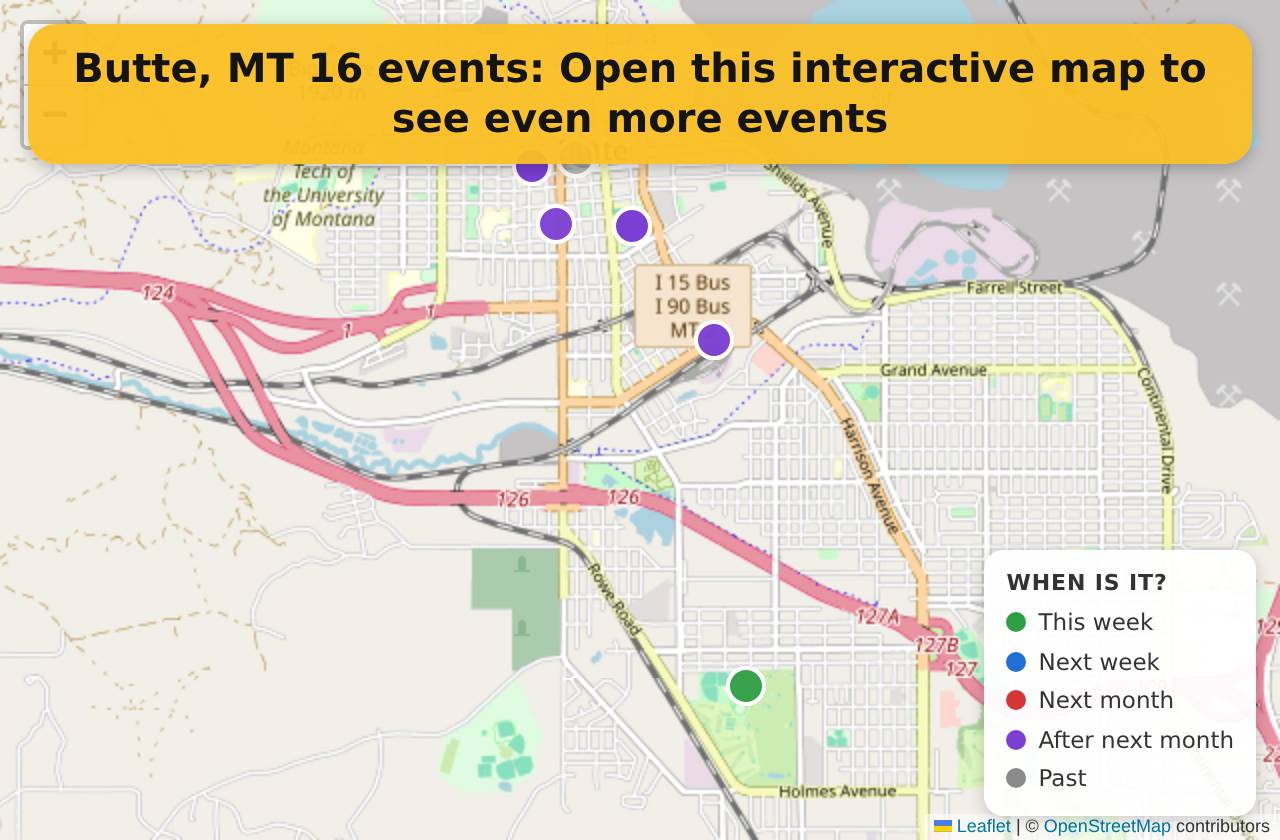 Map of events in Butte, MT on the interactive EVENTULIST map