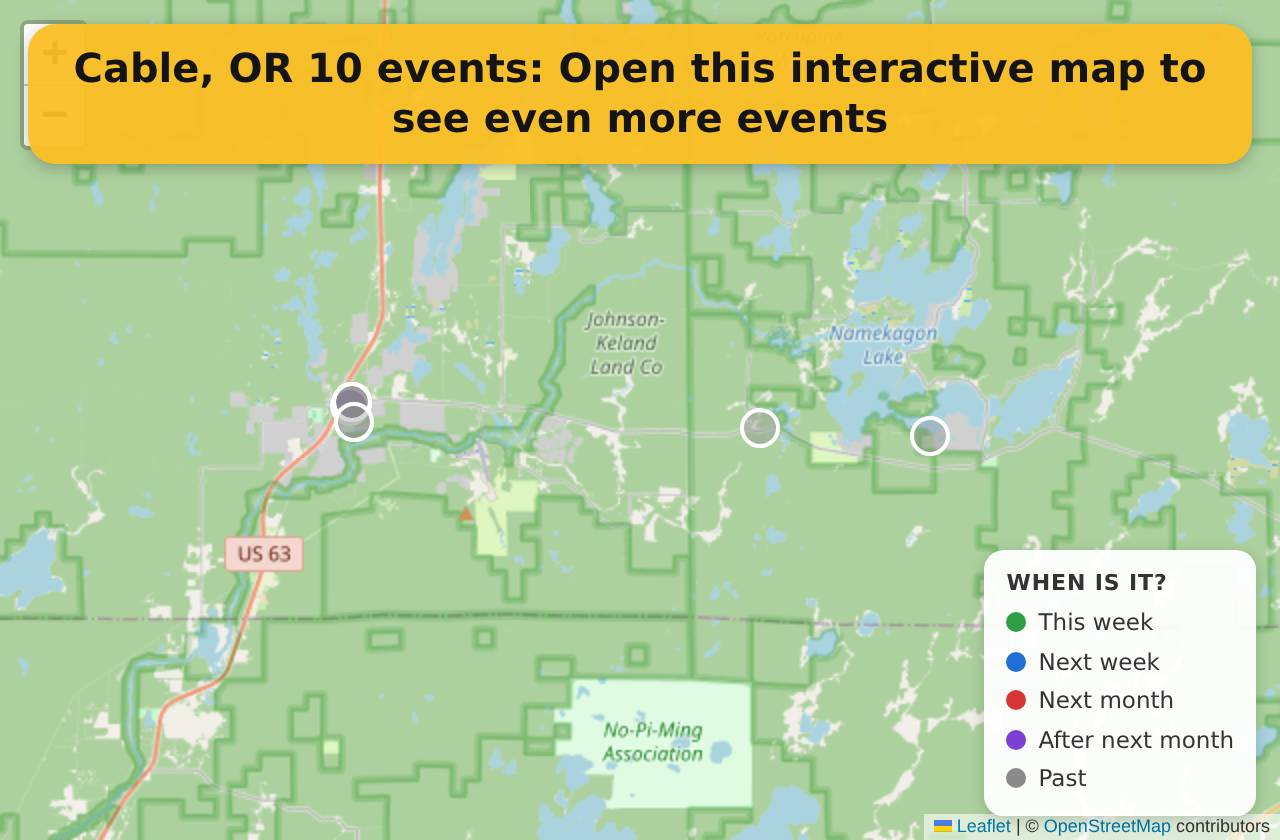 Map of events in Cable, OR on the interactive EVENTULIST map