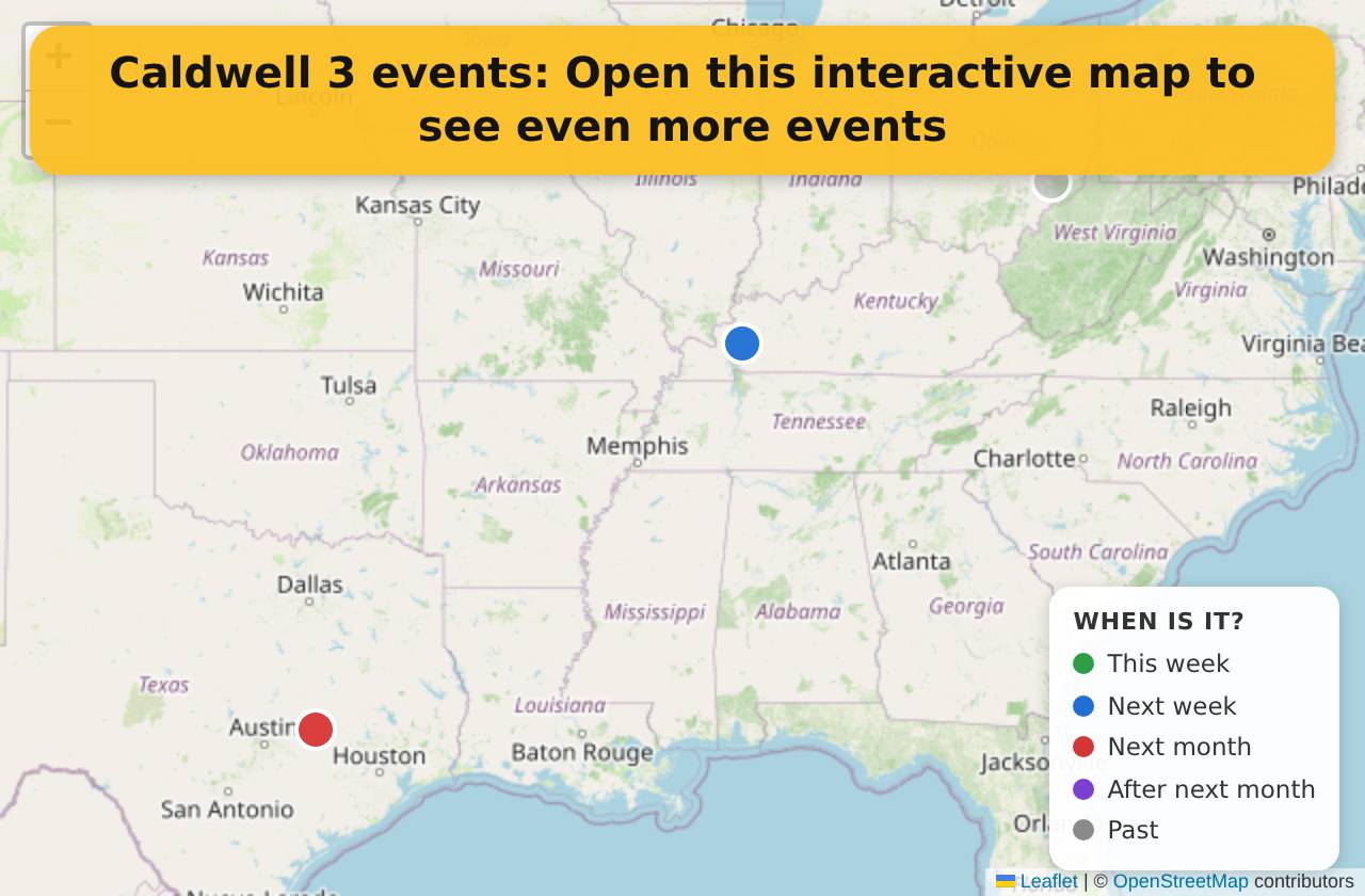 Map of events in Caldwell on the interactive EVENTULIST map