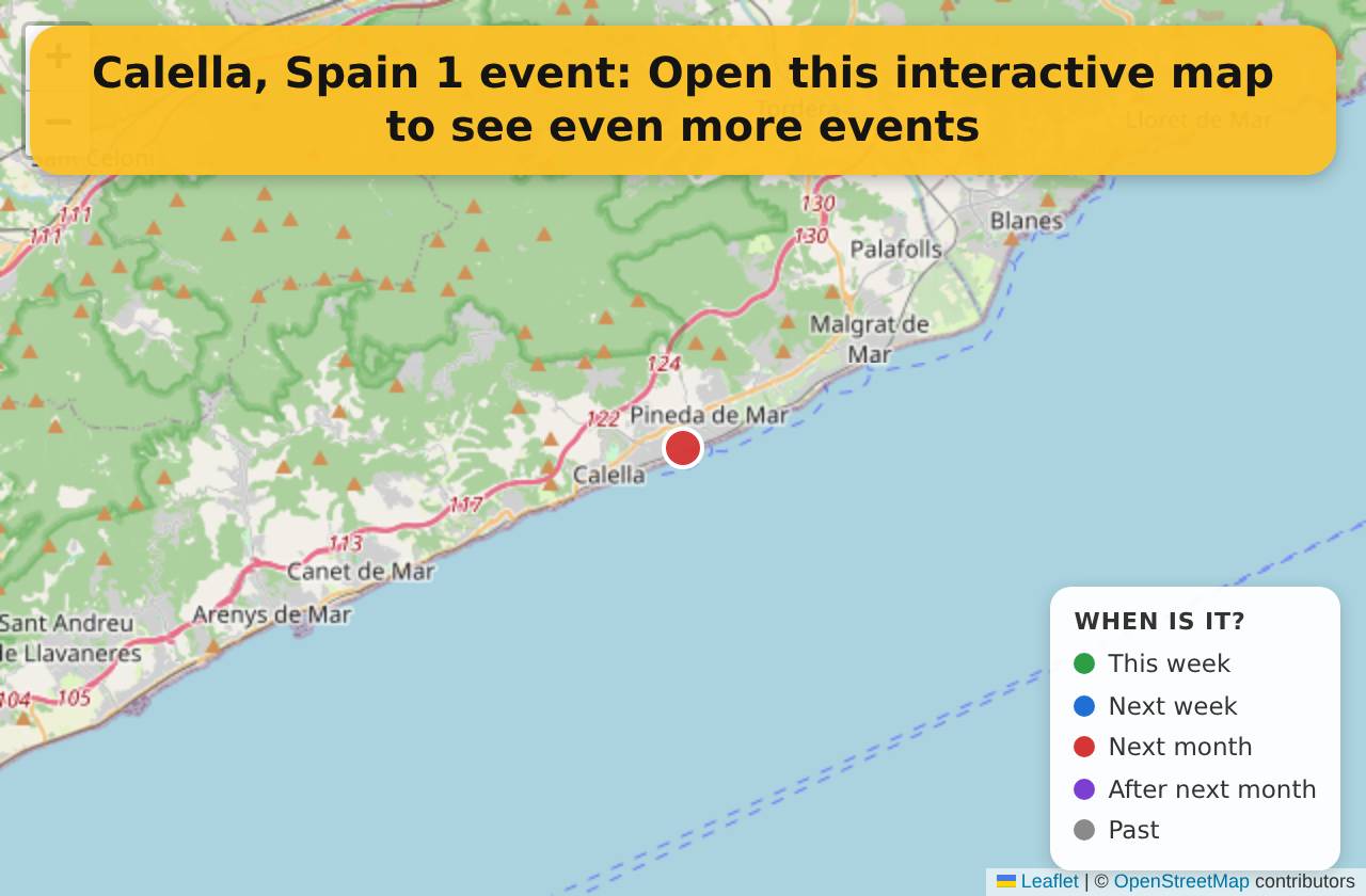 Map of events in Calella, Spain on the interactive EVENTULIST map