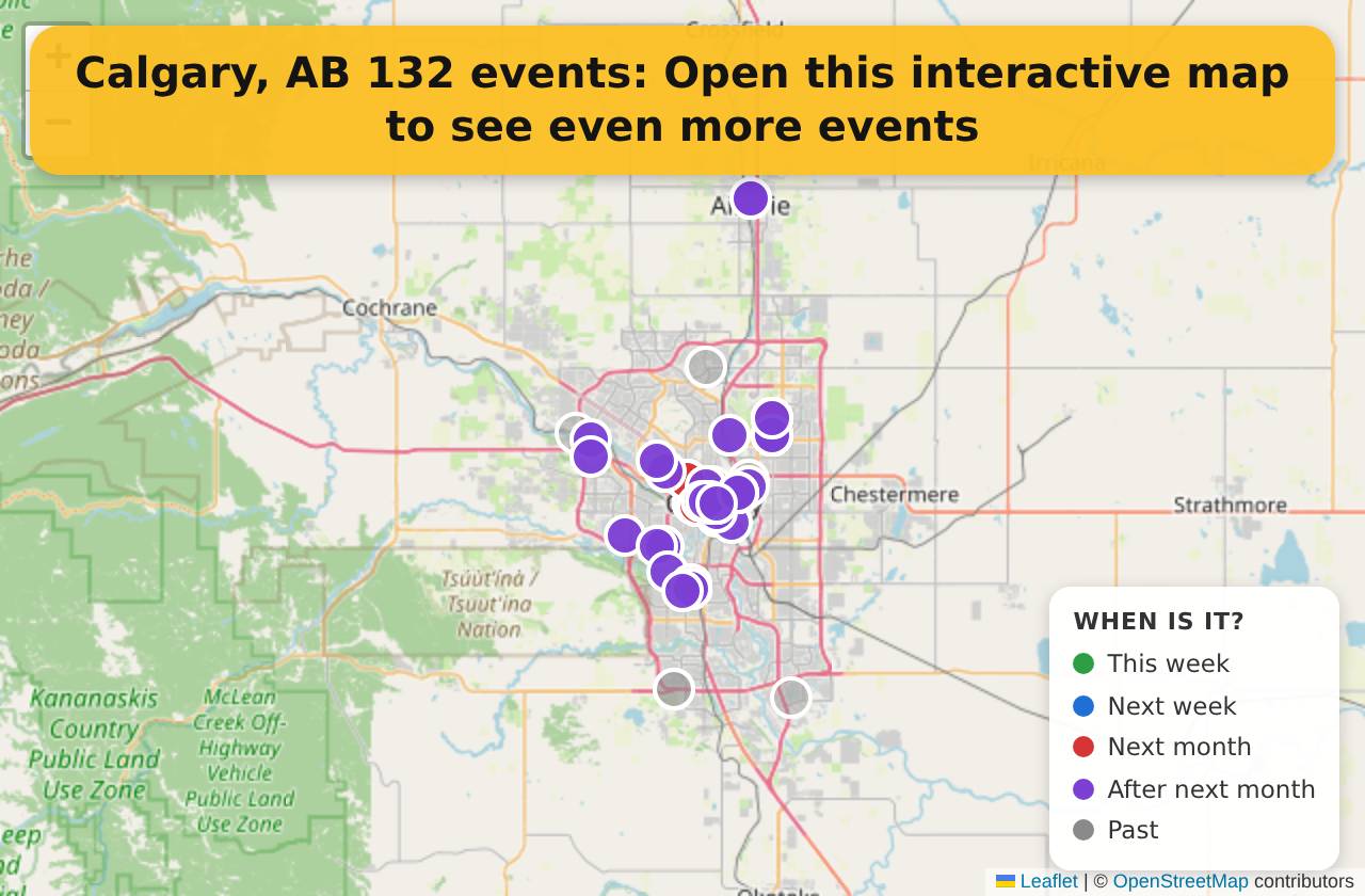 Map of events in Calgary, AB on the interactive EVENTULIST map