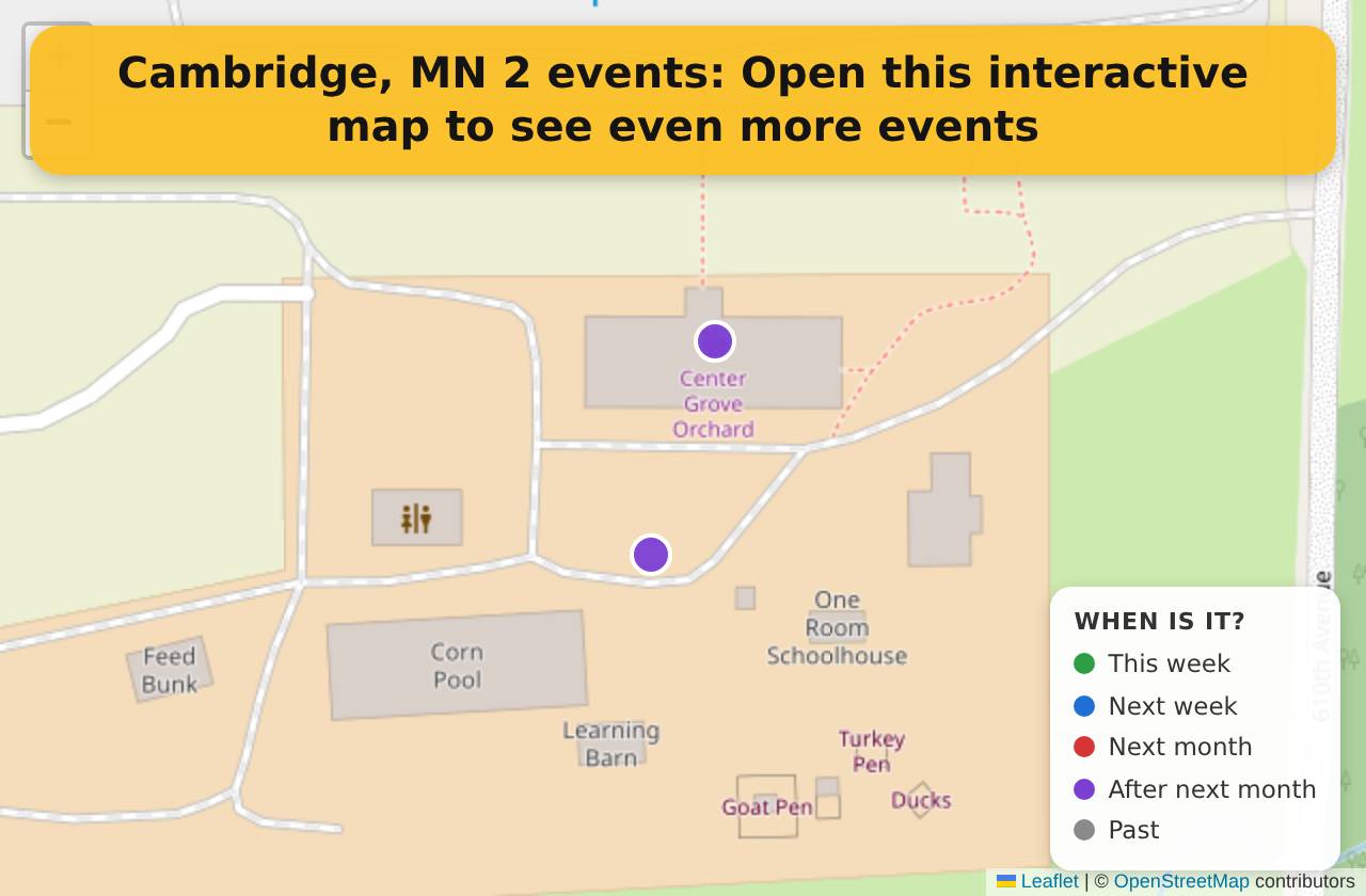 Map of events in Cambridge, MN on the interactive EVENTULIST map