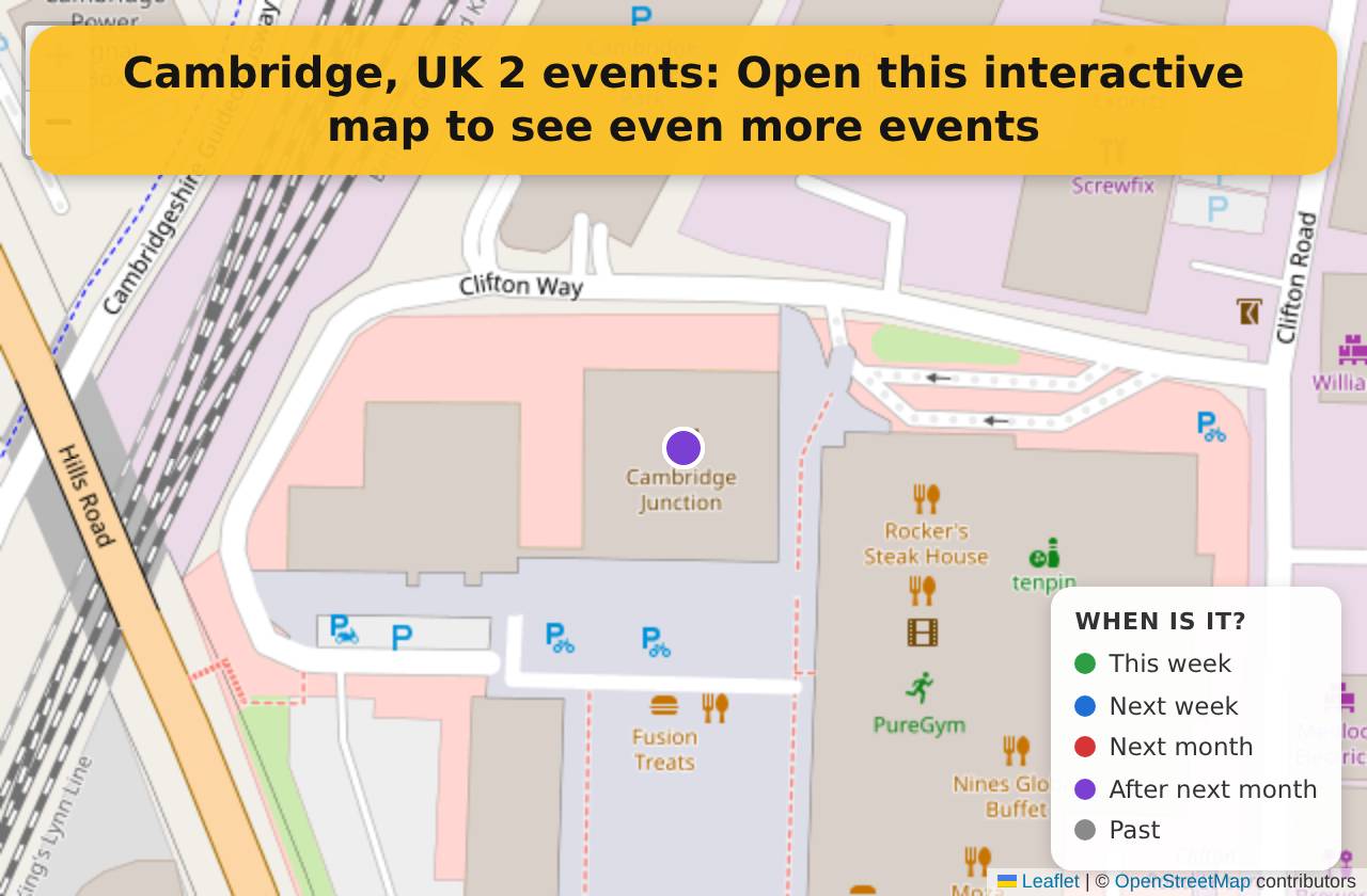 Map of events in Cambridge, UK on the interactive EVENTULIST map