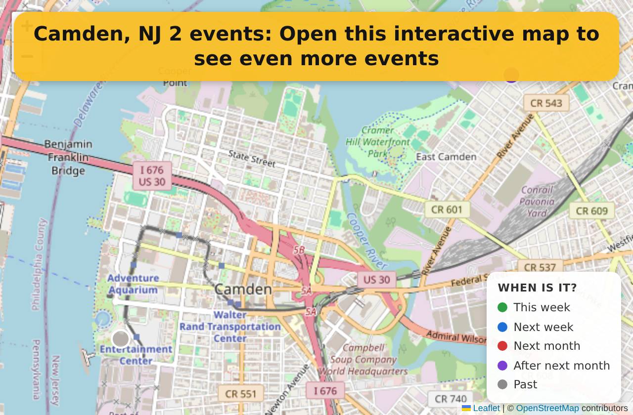 Map of events in Camden, NJ on the interactive EVENTULIST map