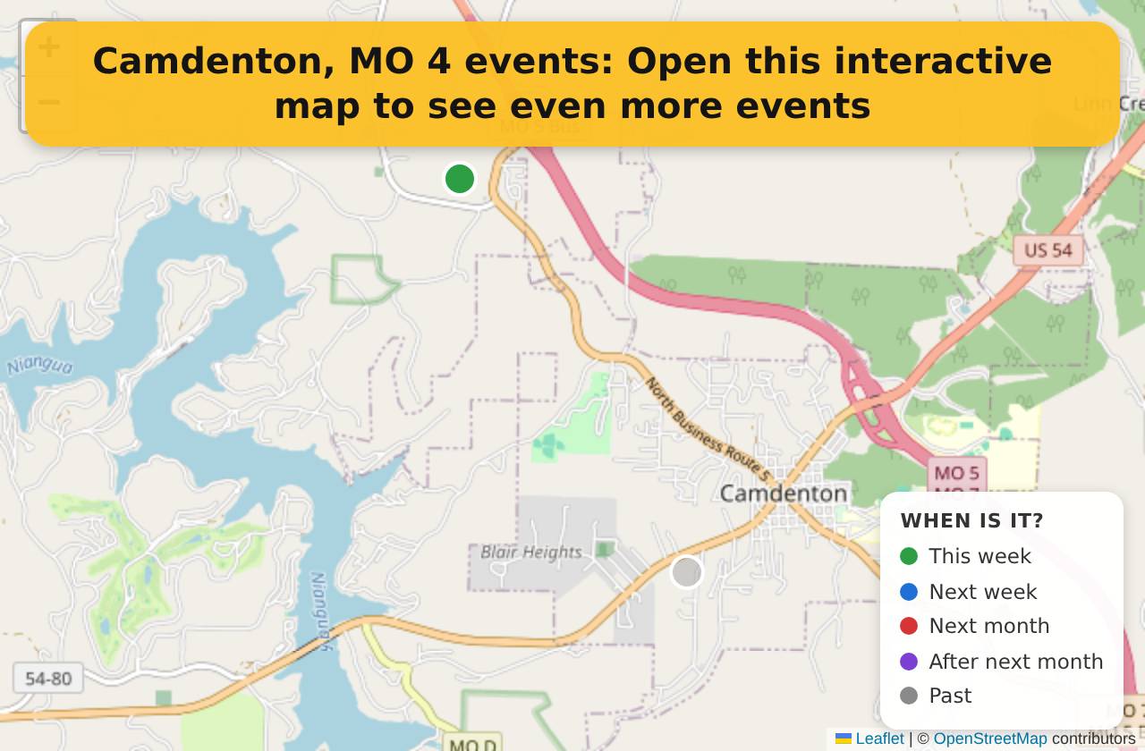 Map of events in Camdenton, MO on the interactive EVENTULIST map