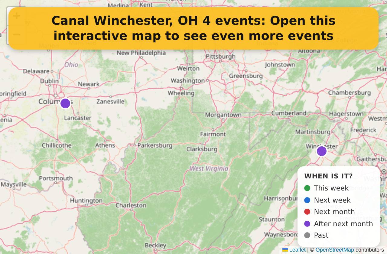 Map of events in Canal Winchester, OH on the interactive EVENTULIST map