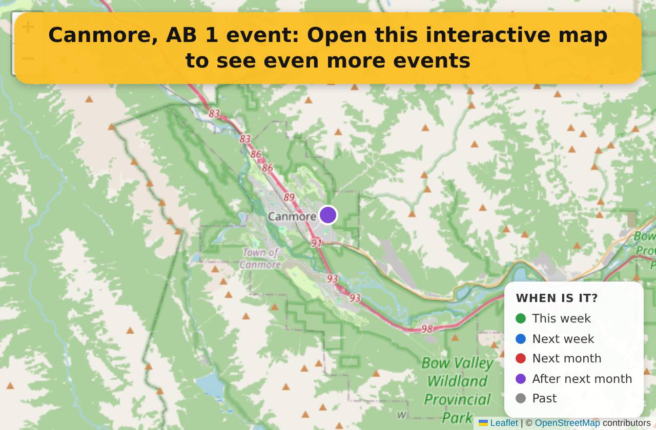 Map of events in Canmore, AB on the interactive EVENTULIST map