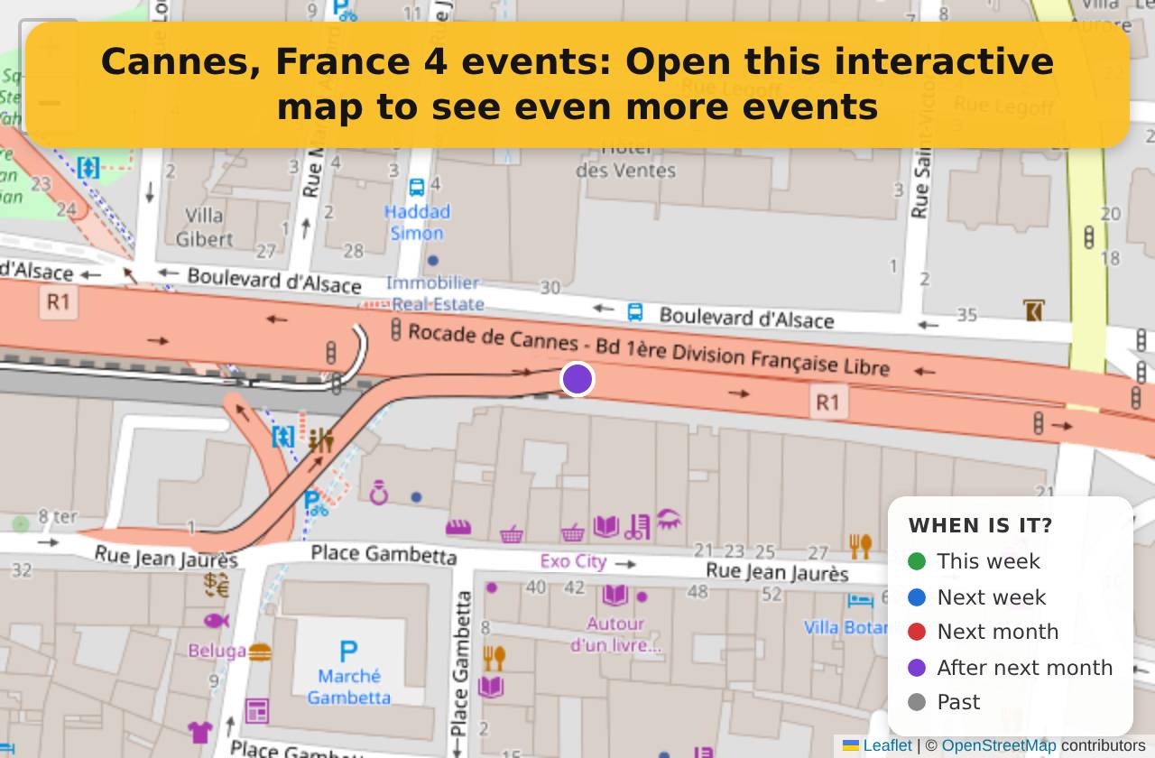 Map of events in Cannes, France on the interactive EVENTULIST map