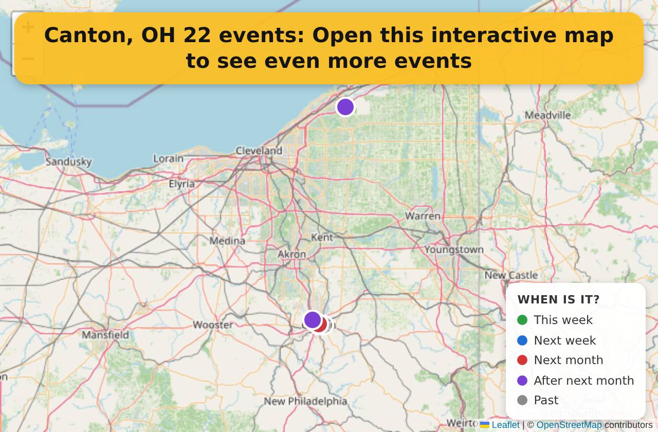 Map of events in Canton, OH on the interactive EVENTULIST map