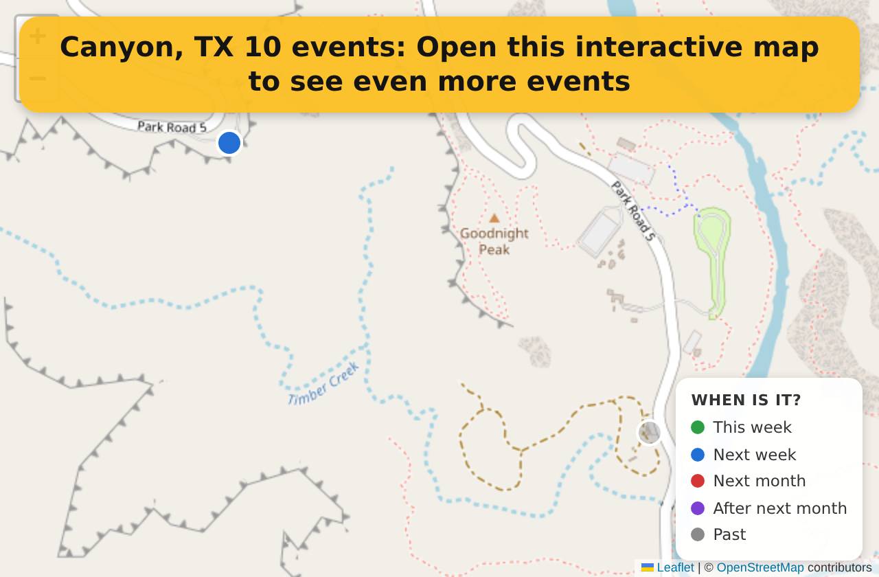 Map of events in Canyon, TX on the interactive EVENTULIST map