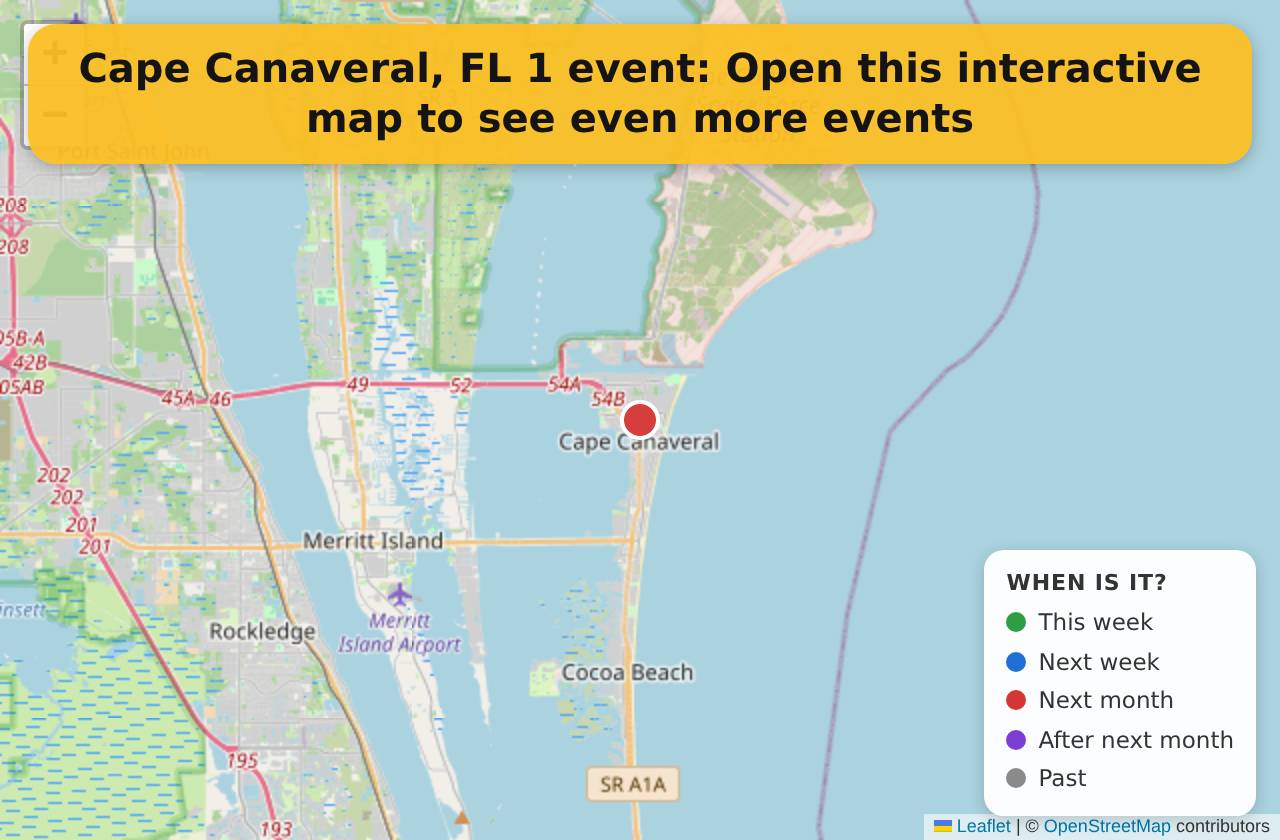 Map of events in Cape Canaveral, FL on the interactive EVENTULIST map