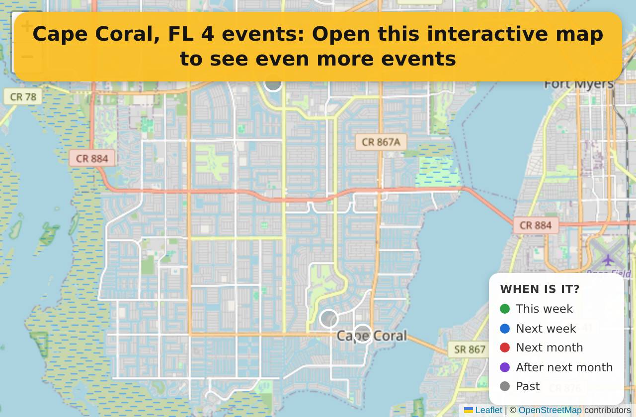 Map of events in Cape Coral, FL on the interactive EVENTULIST map