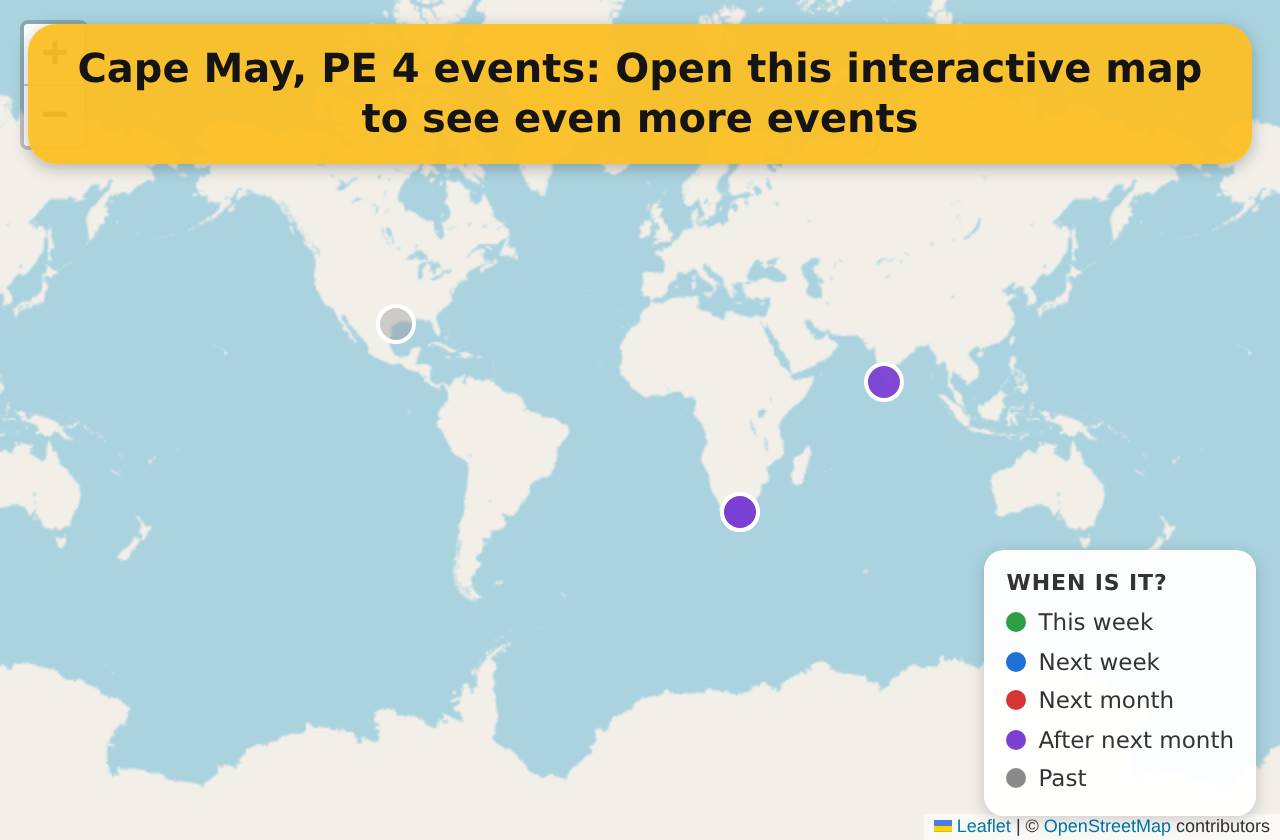 Map of events in Cape May, PE on the interactive EVENTULIST map
