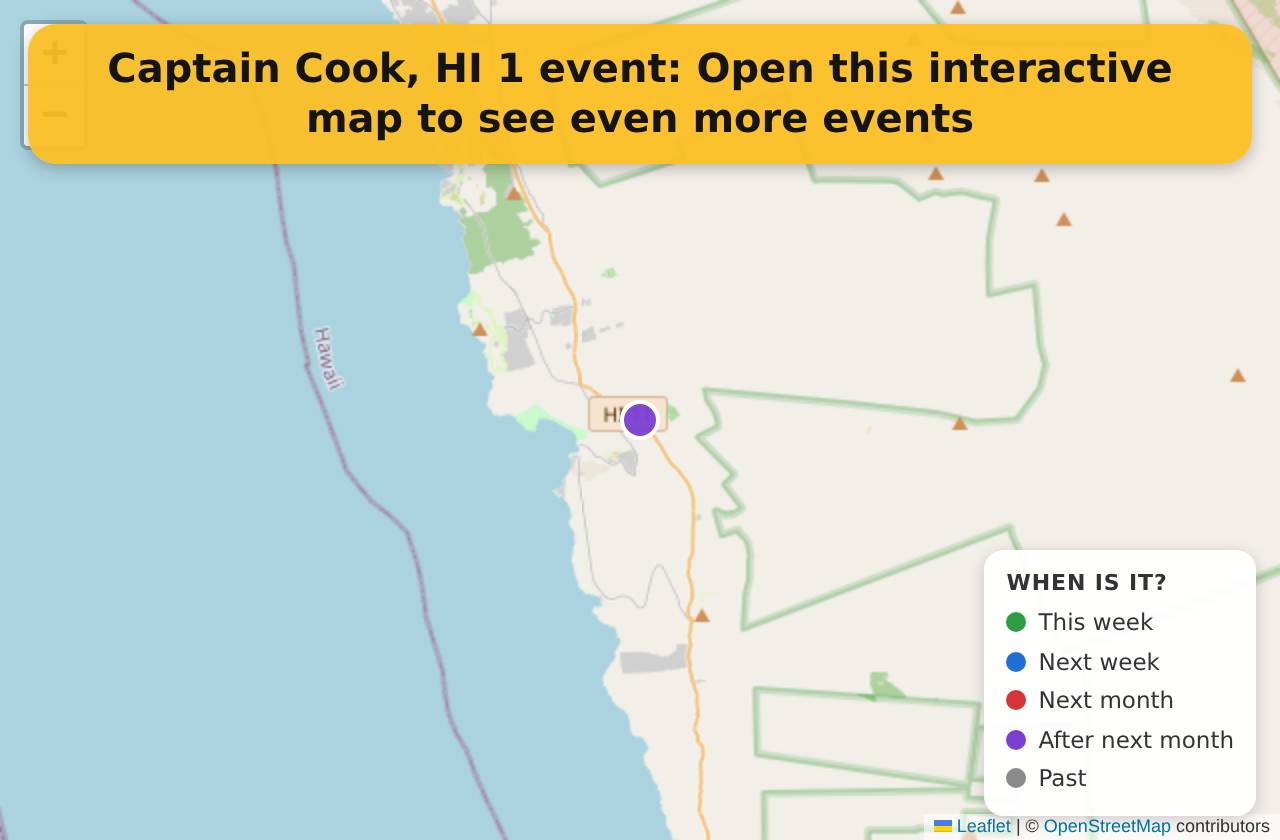 Map of events in Captain Cook, HI on the interactive EVENTULIST map