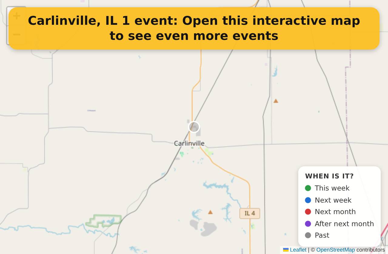 Map of events in Carlinville, IL on the interactive EVENTULIST map