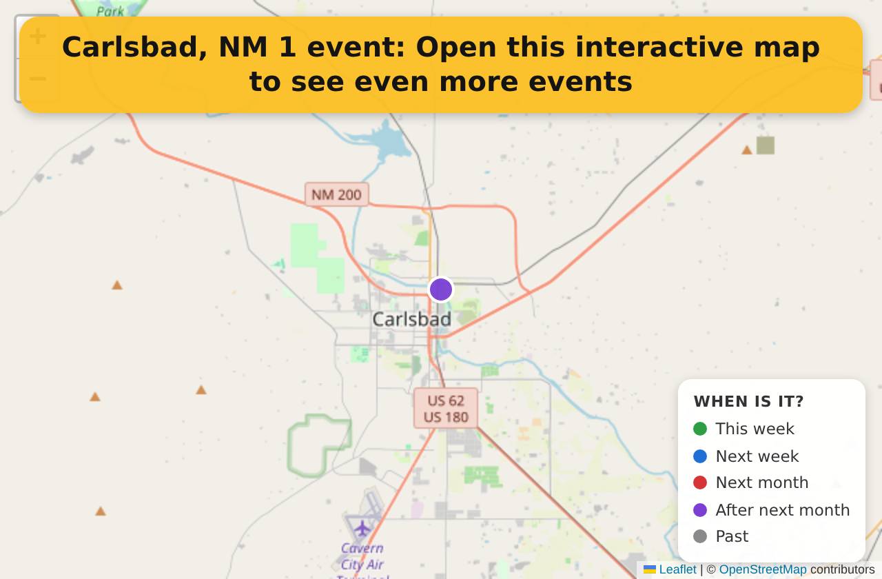 Map of events in Carlsbad, NM on the interactive EVENTULIST map