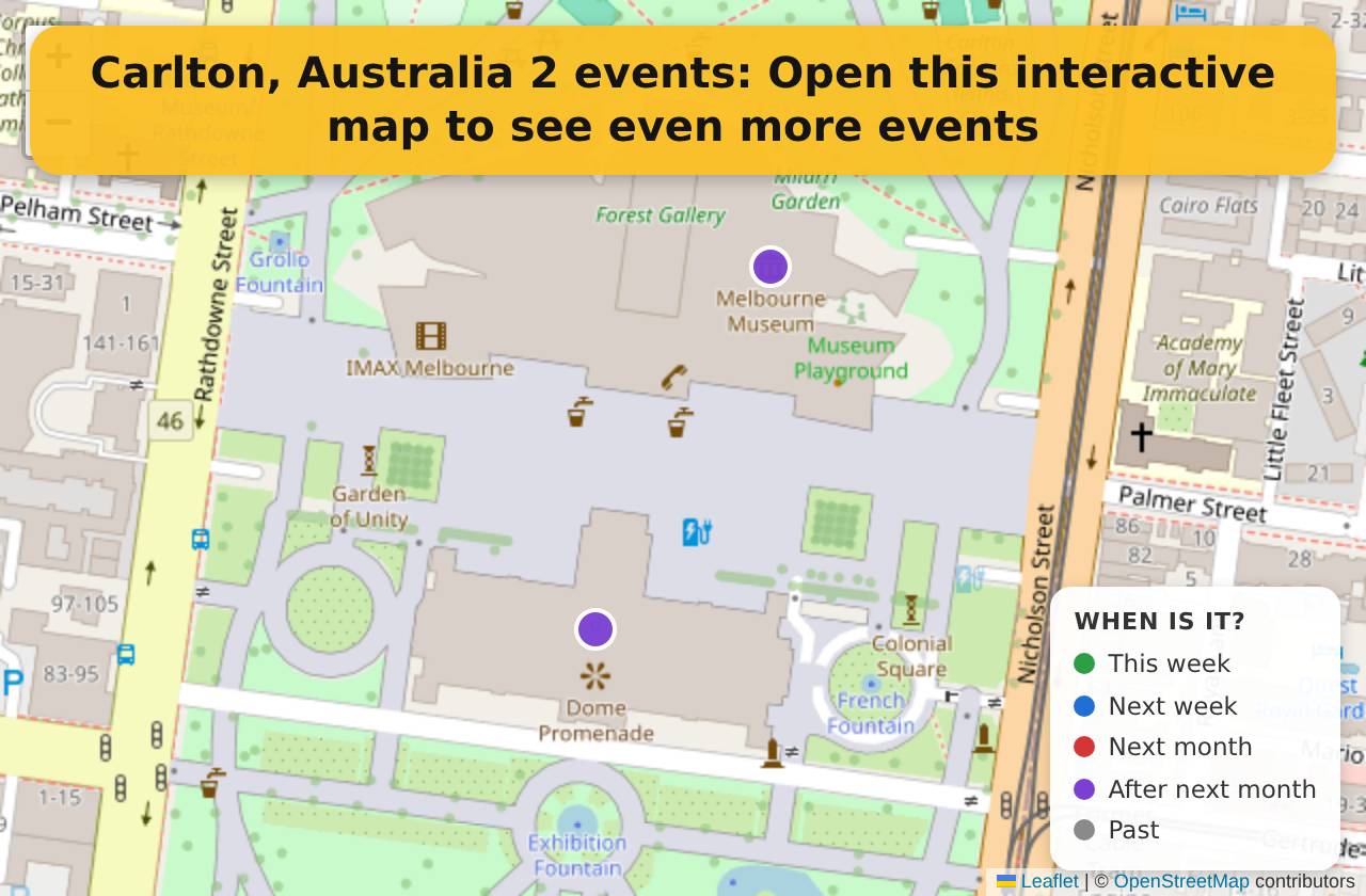 Map of events in Carlton, Australia on the interactive EVENTULIST map