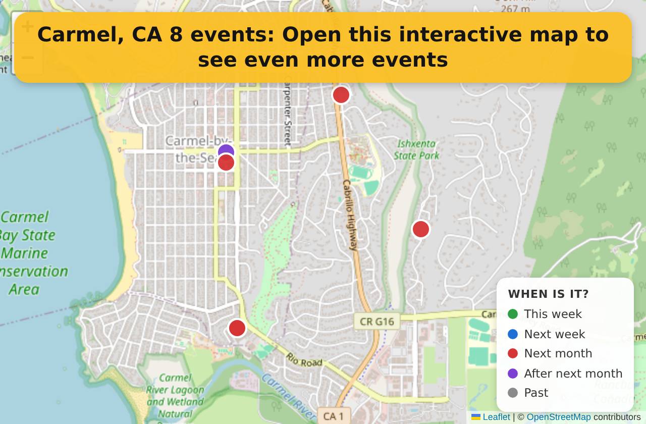 Map of events in Carmel, CA on the interactive EVENTULIST map