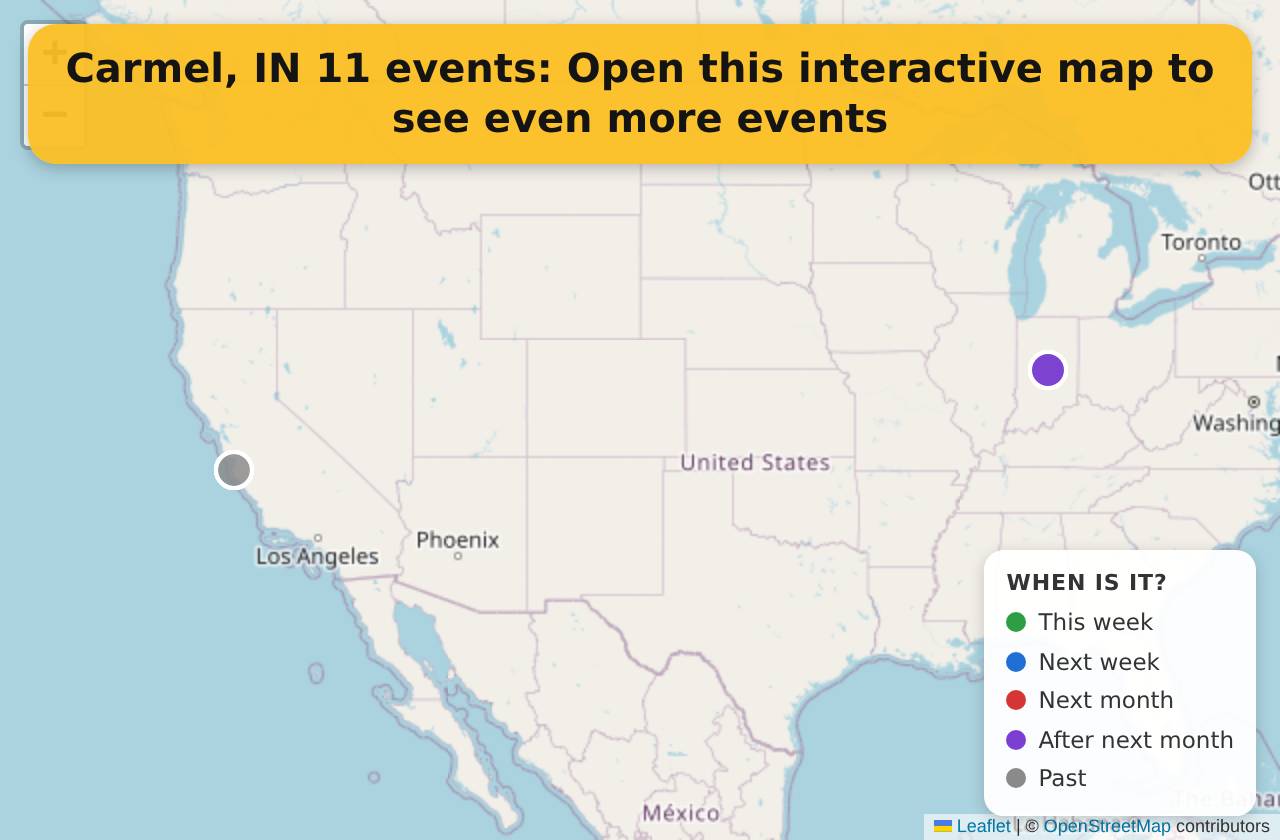 Map of events in Carmel, IN on the interactive EVENTULIST map