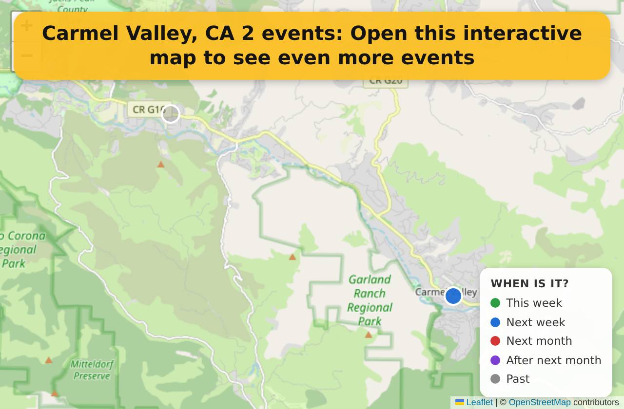 Map of events in Carmel Valley, CA on the interactive EVENTULIST map