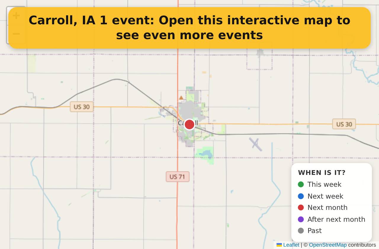 Map of events in Carroll, IA on the interactive EVENTULIST map