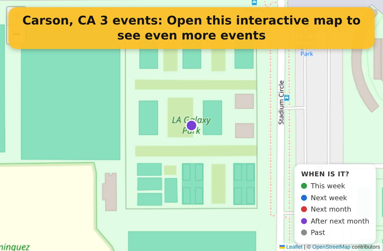 Map of events in Carson, CA on the interactive EVENTULIST map