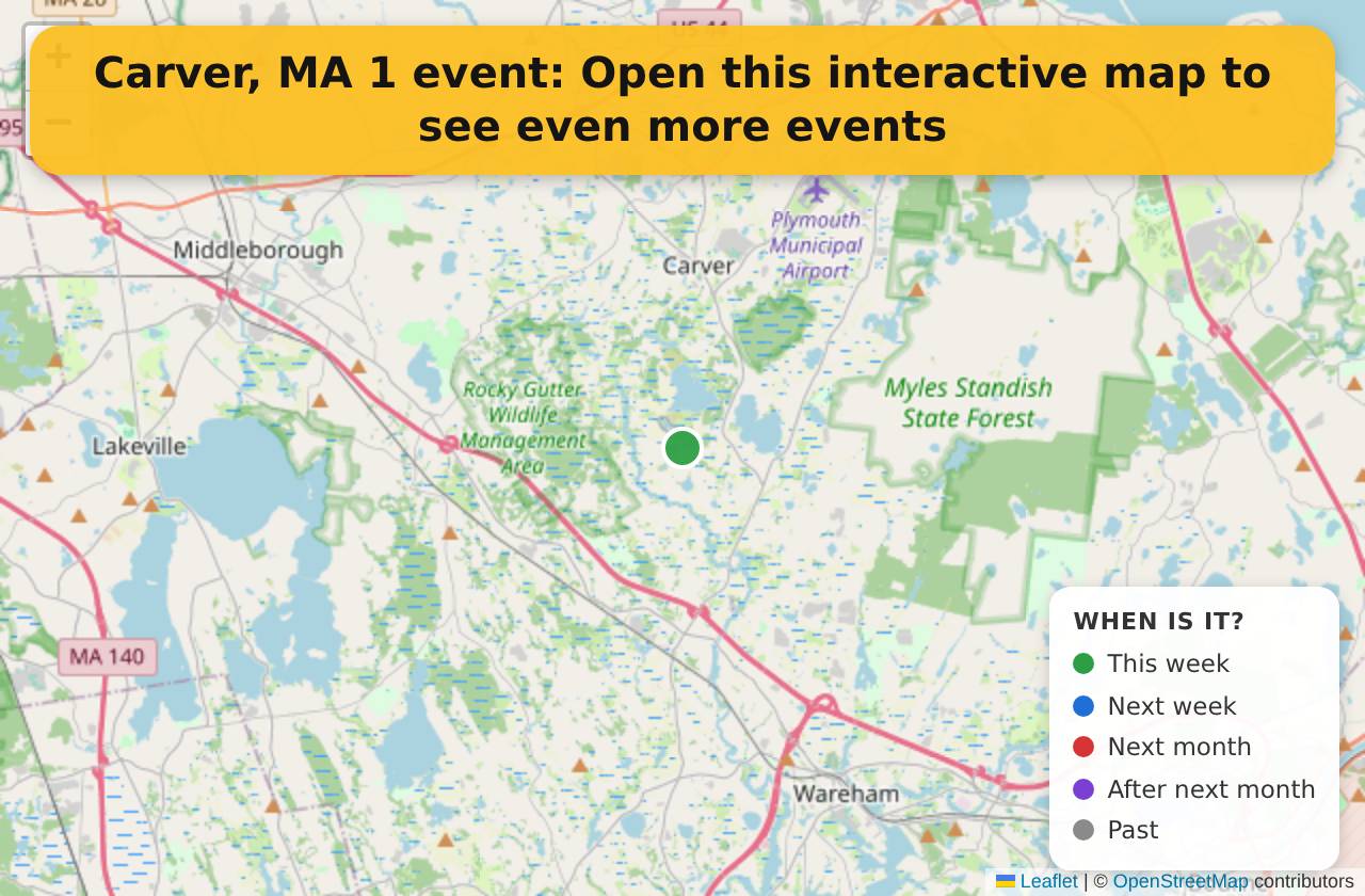 Map of events in Carver, MA on the interactive EVENTULIST map