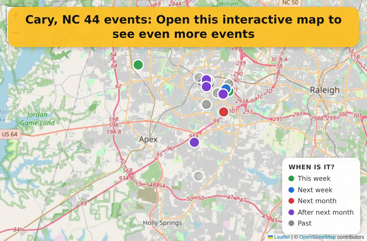 Map of events in Cary, NC on the interactive EVENTULIST map