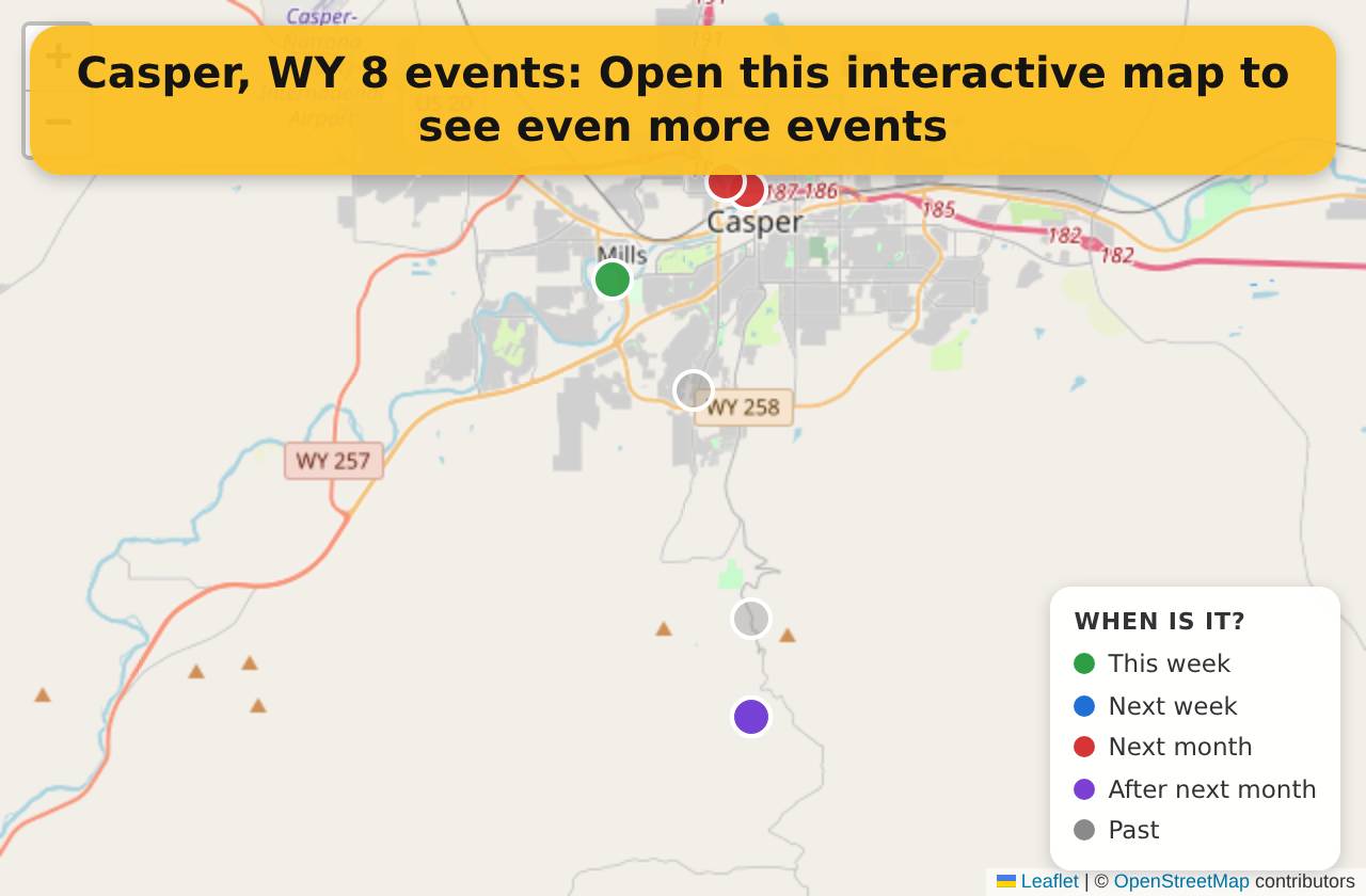 Map of events in Casper, WY on the interactive EVENTULIST map