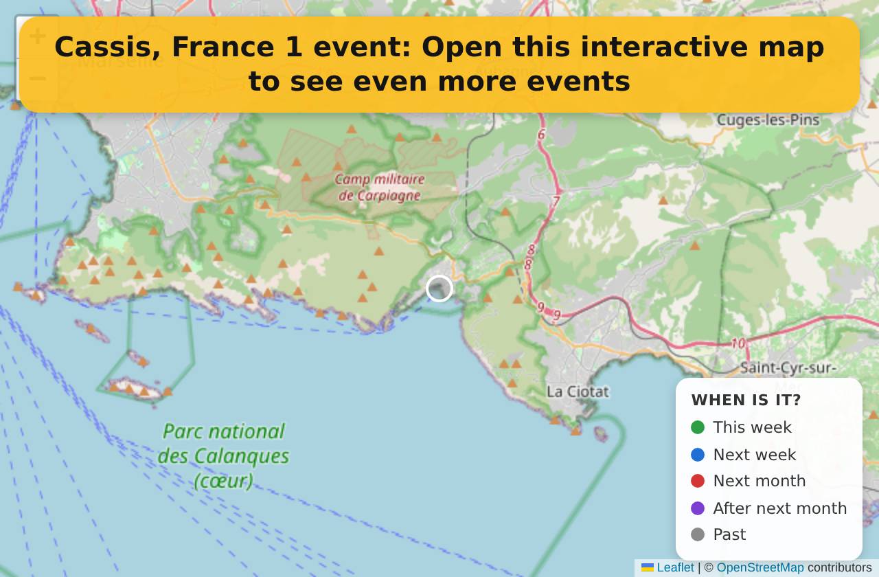 Map of events in Cassis, France on the interactive EVENTULIST map