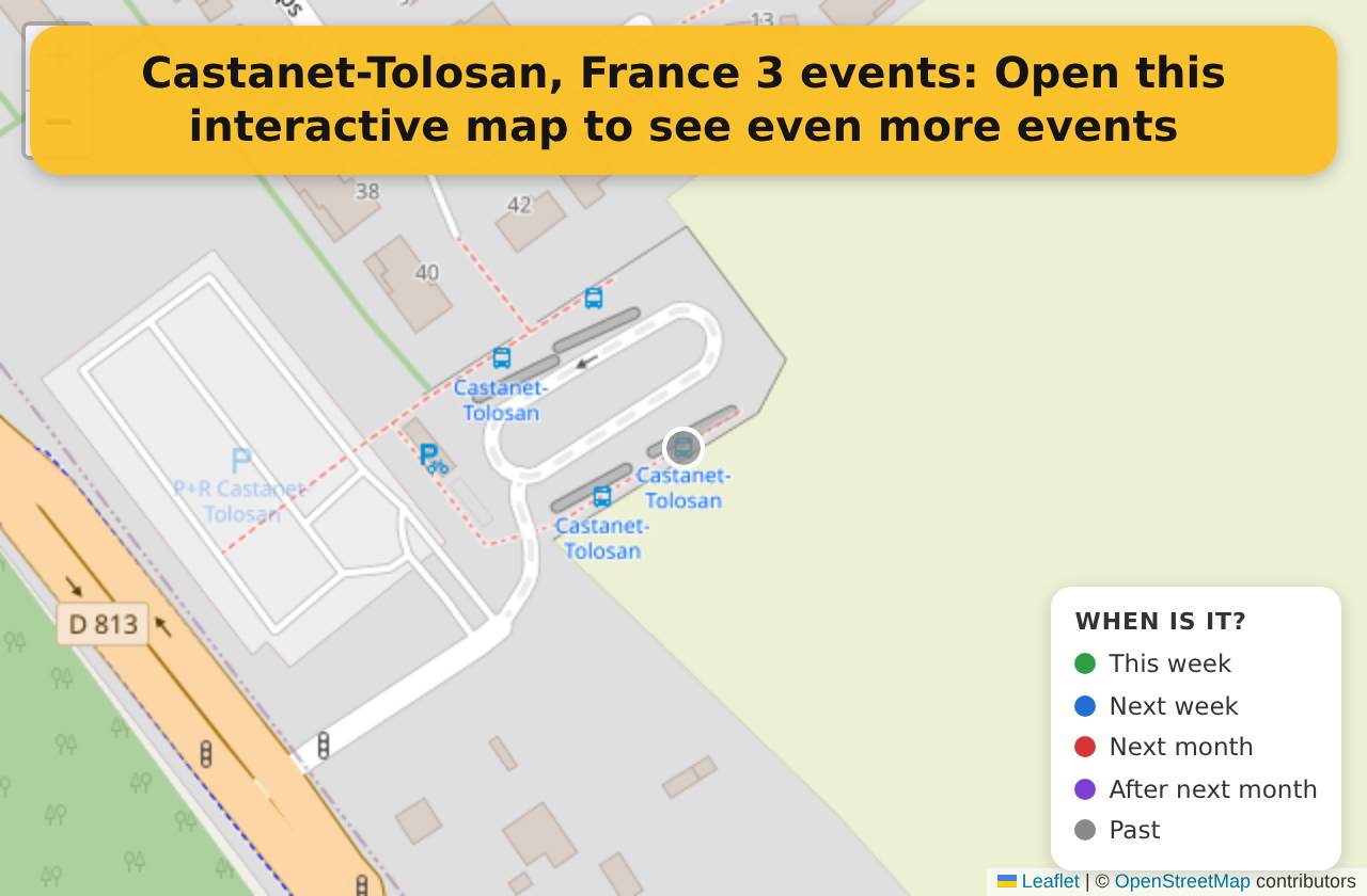 Map of events in Castanet-Tolosan, France on the interactive EVENTULIST map