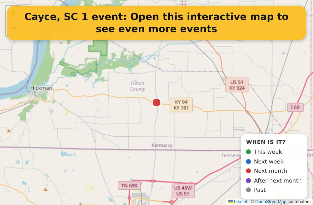 Map of events in Cayce, SC on the interactive EVENTULIST map