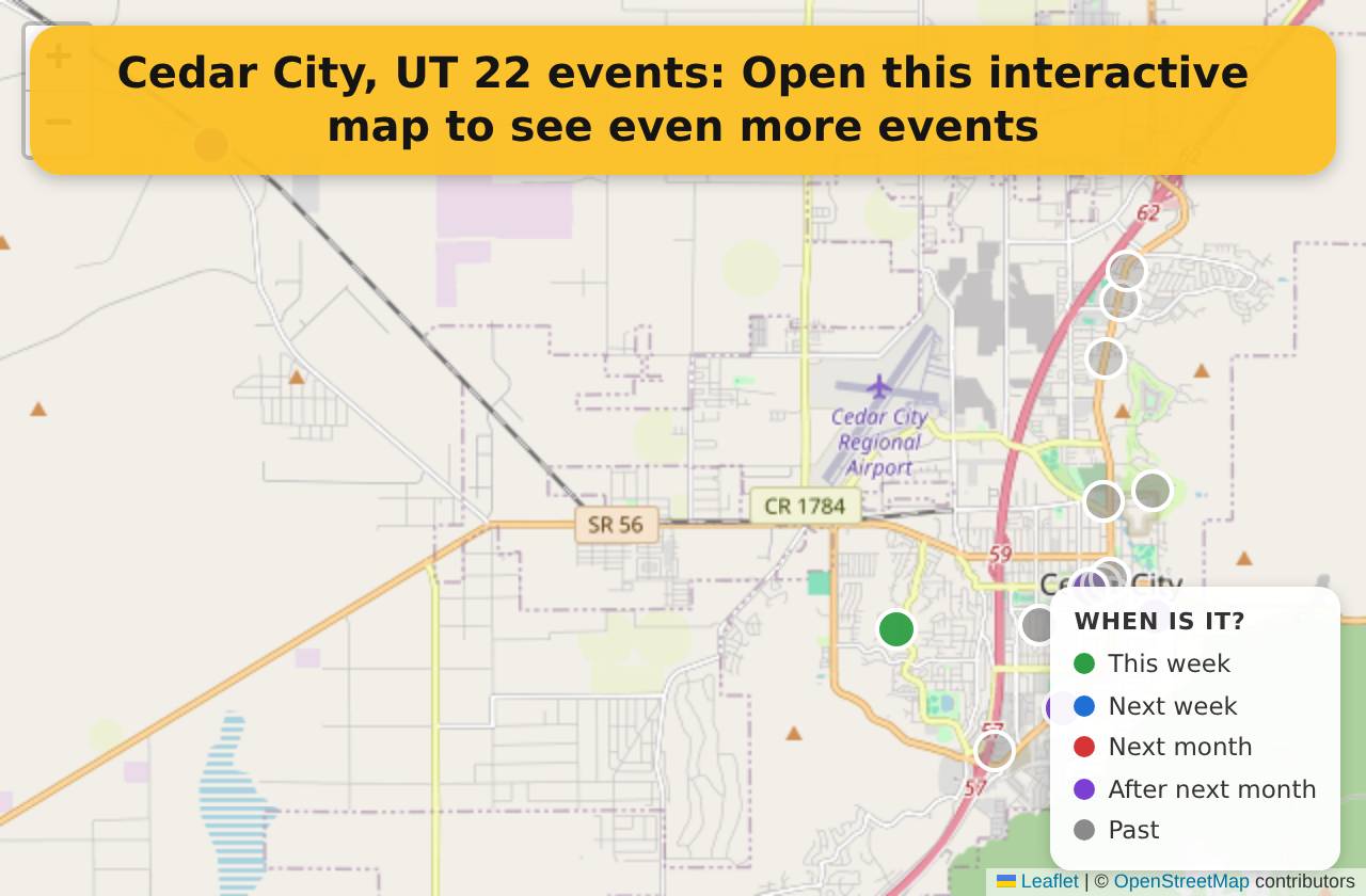 Map of events in Cedar City, UT on the interactive EVENTULIST map