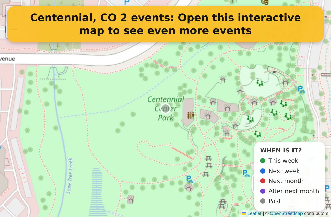 Map of events in Centennial, CO on the interactive EVENTULIST map
