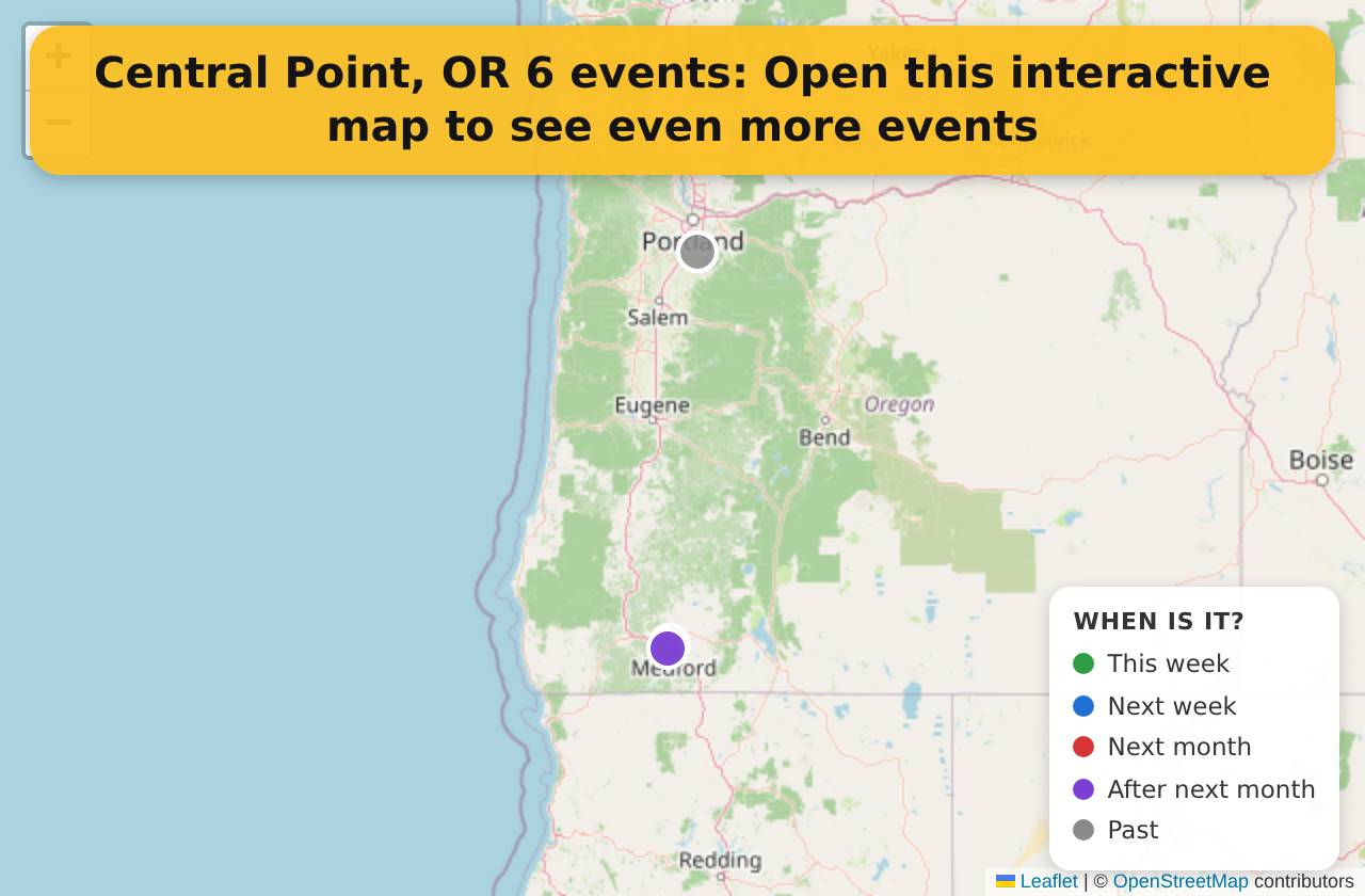 Map of events in Central Point, OR on the interactive EVENTULIST map