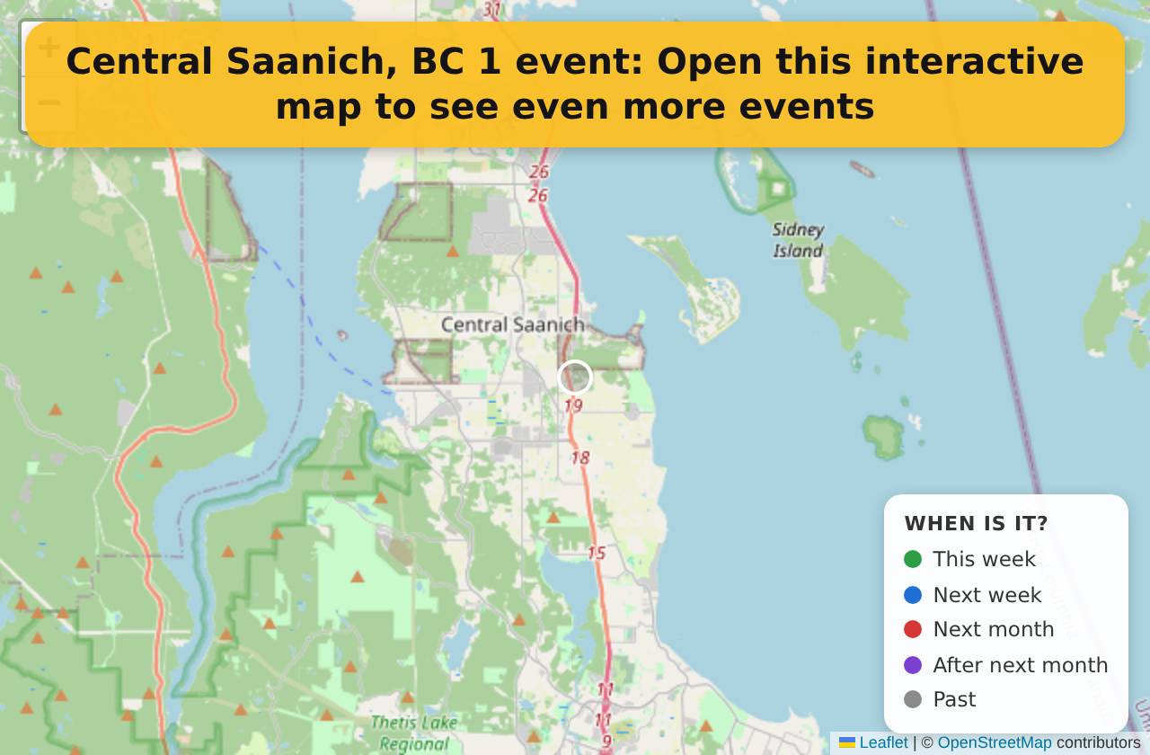 Map of events in Central Saanich, BC on the interactive EVENTULIST map