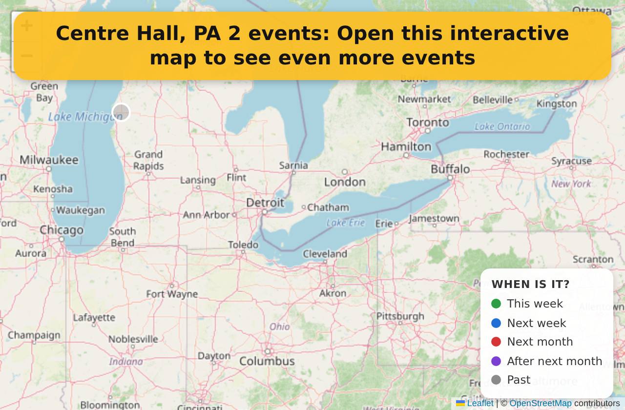 Map of events in Centre Hall, PA on the interactive EVENTULIST map