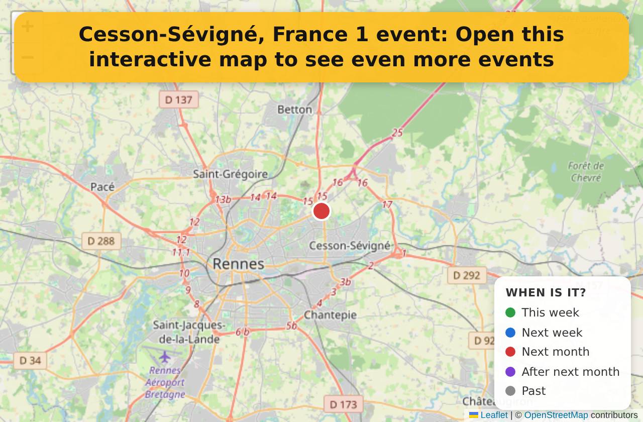 Map of events in Cesson-Sévigné, France on the interactive EVENTULIST map