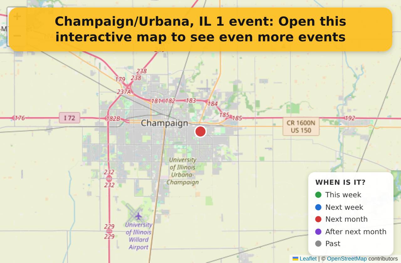 Map of events in Champaign/Urbana, IL on the interactive EVENTULIST map