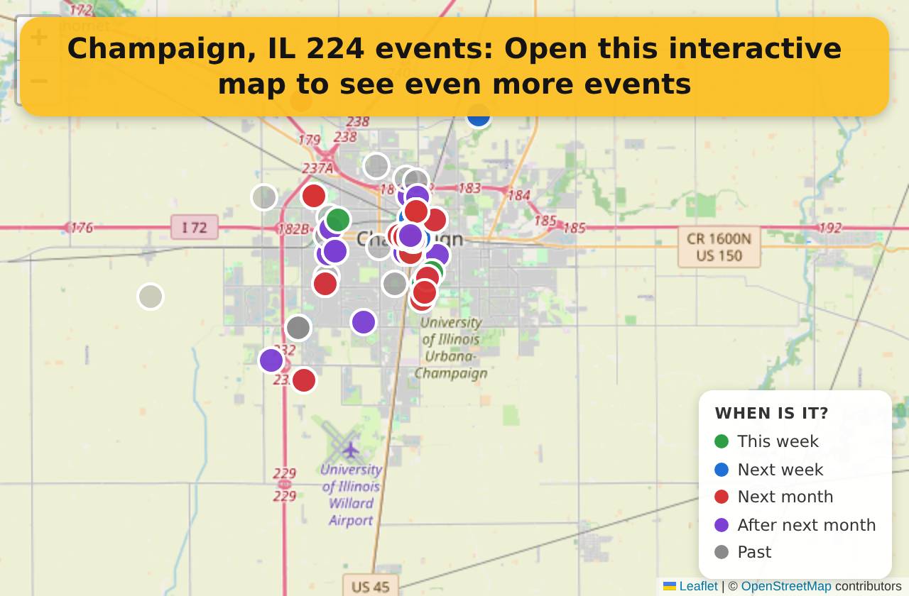 Map of events in Champaign, IL on the interactive EVENTULIST map