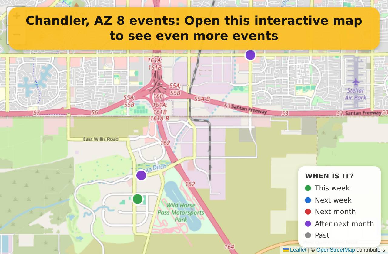 Map of events in Chandler, AZ on the interactive EVENTULIST map