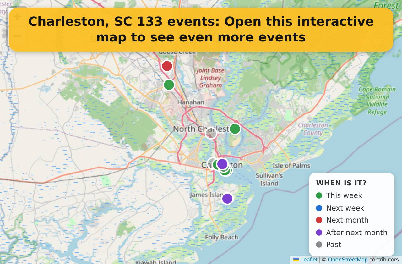Map of events in Charleston, SC on the interactive EVENTULIST map