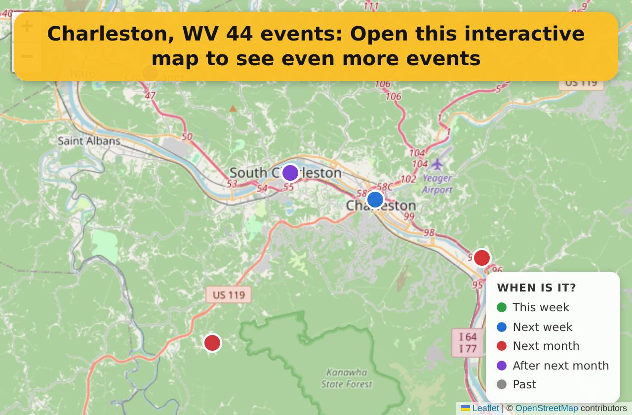 Map of events in Charleston, WV on the interactive EVENTULIST map