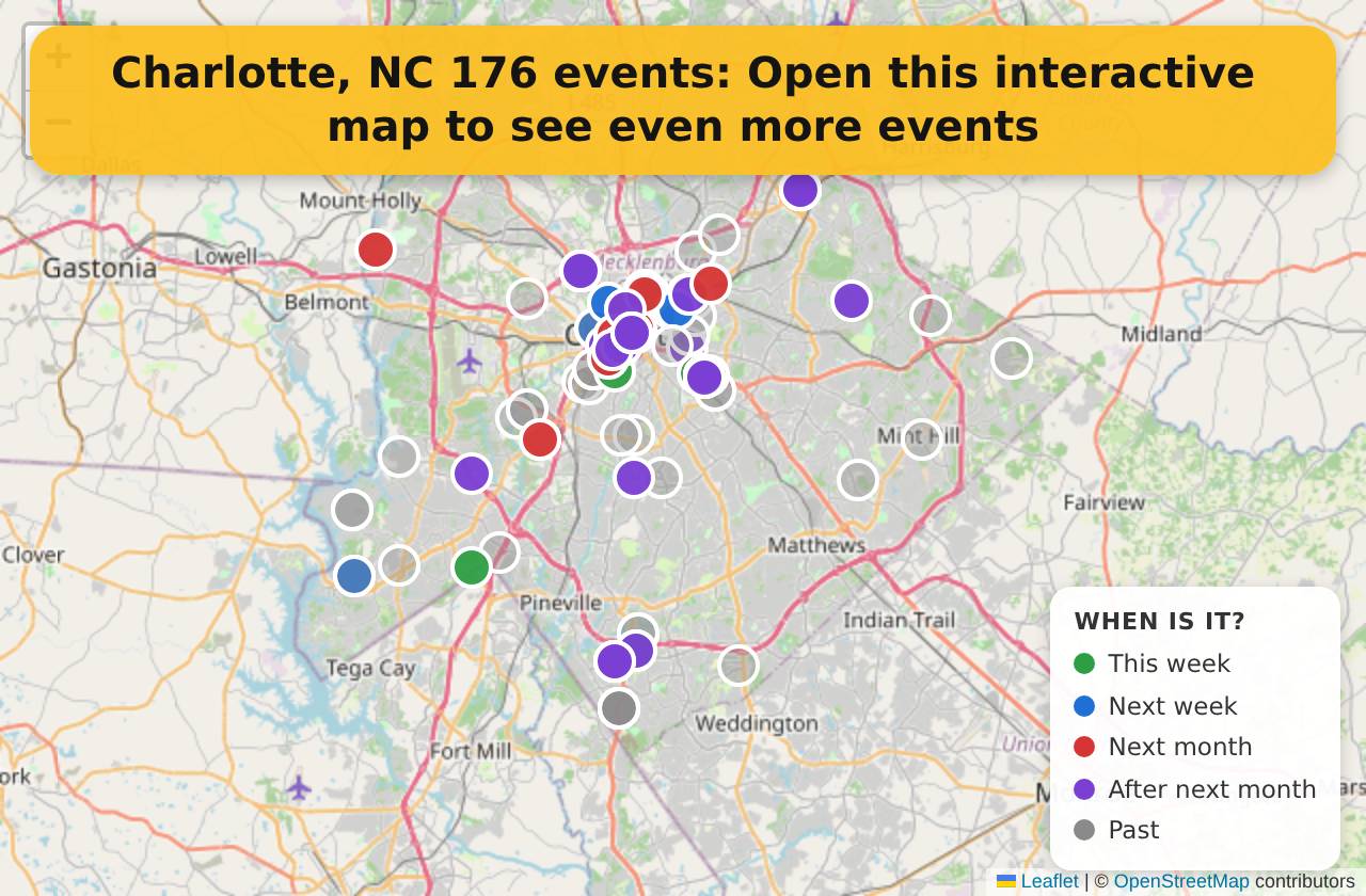 Map of events in Charlotte, NC on the interactive EVENTULIST map