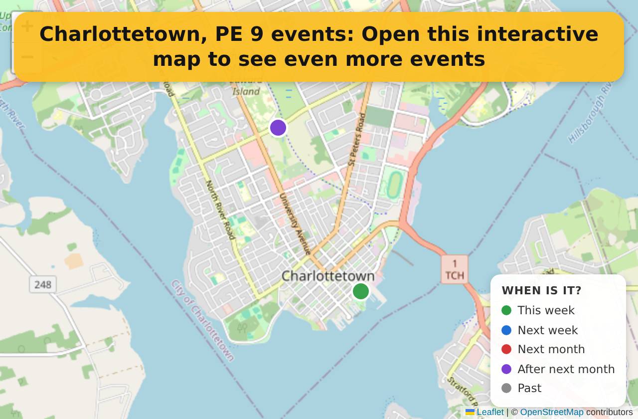 Map of events in Charlottetown, PE on the interactive EVENTULIST map