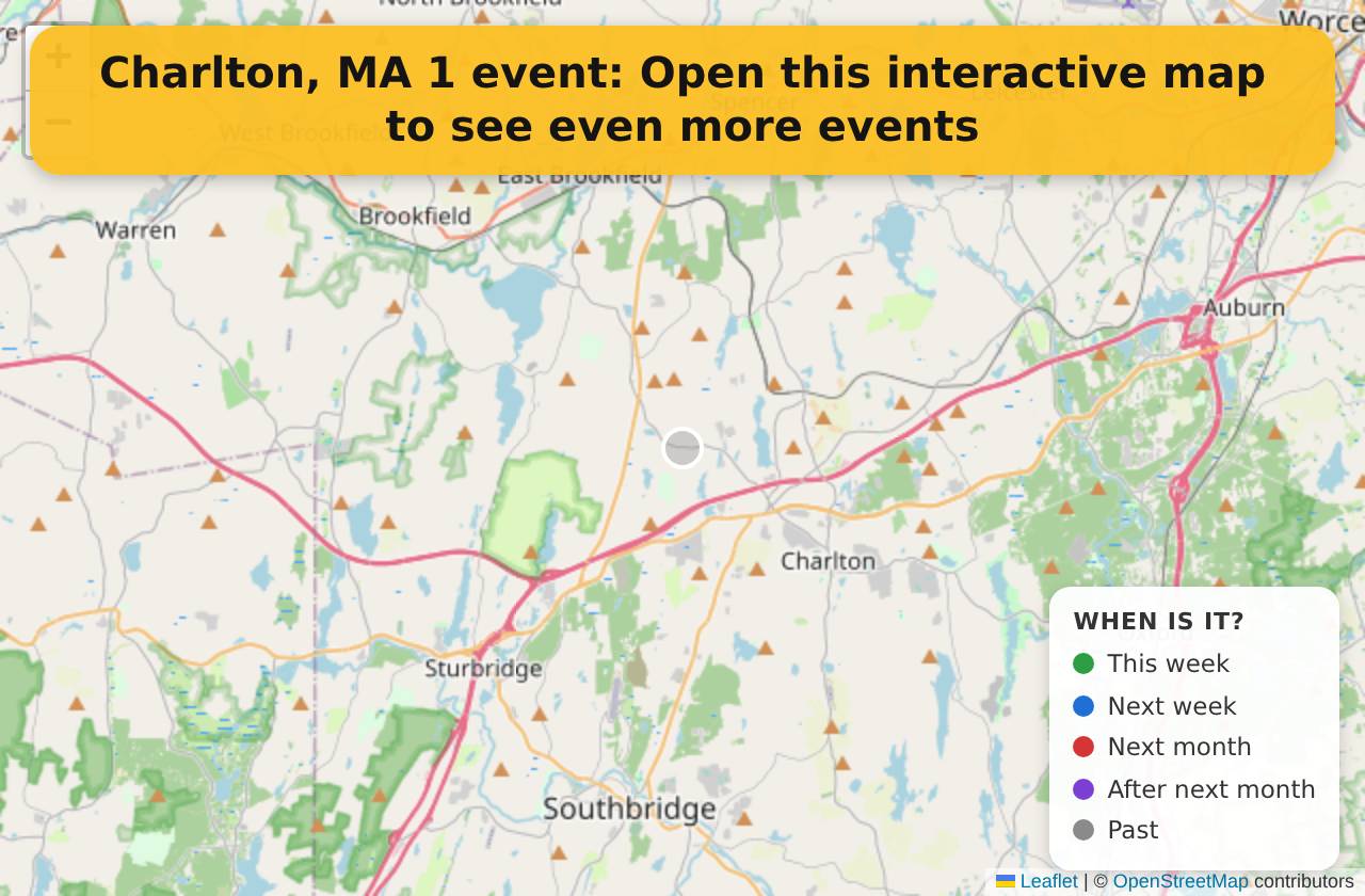 Map of events in Charlton, MA on the interactive EVENTULIST map