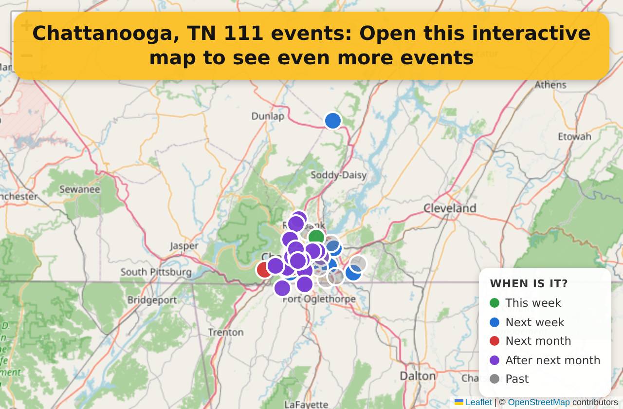 Map of events in Chattanooga, TN on the interactive EVENTULIST map
